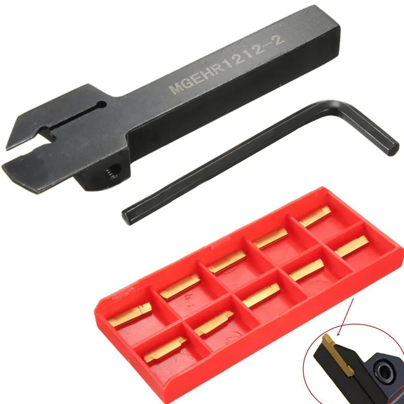 

10Pcs MGMN200 Inserts+MGEHR1212-2 Lathe Cutter Grooving Holder+L Wrench Kit