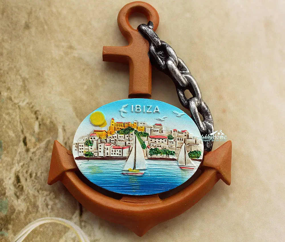 Spagna magnete frigorifero Magnete da viaggio 3D Ibiza Spagna per frigorifero a forma di ancoraggio adesivo da viaggio souvenir decorazione per casa e cucina