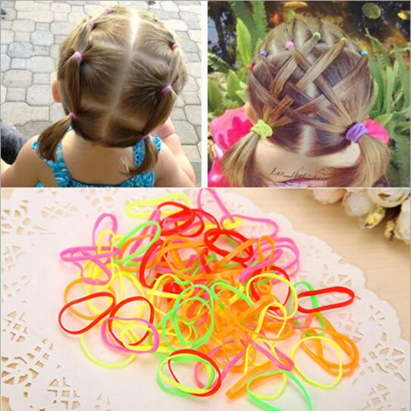 About 1000Pcs/pack Rubber Bands Colored Hair Tape For Baby Girls Elastic Hair Band Rope