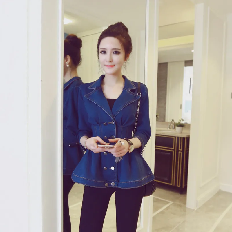 New Sexy Denim Jacket Women Fashion Slim 2017 Elegant Backless Jackets Women Elastic Waist Basic Veste Blue Jeans Jacket Femme