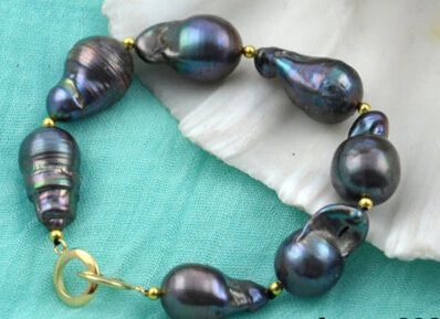

huij 001672 8" black baroque reborn keshi pearl bracelet
