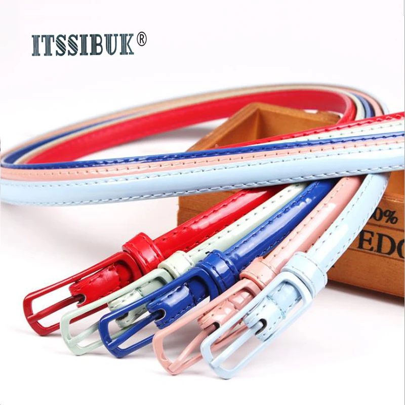 

ITSSIBUK 2019 Spring and summer hot wholesale candy color patent leather dazzle colorful belt lady decorative belt