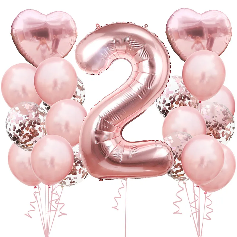 Rose Gold number 1 2 3 4 5 6 7 8 9 Heart Foil balloons Birthday Party Baby Shower Decoration supplies Confetti Latex Balloon