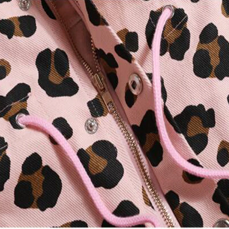 Весенняя розовая Женская джинсовая куртка с леопардовым принтом, пальто со стоячим длинным рукавом, женские джинсовые куртки, Повседневная Верхняя одежда с высокой талией, пальто
