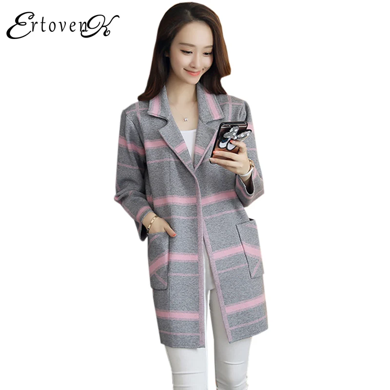 Striped Knit Sweater Jacket New Women Knitted Cardigan