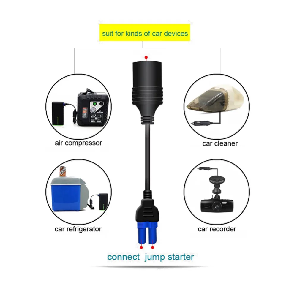 

Universal DC 12V Car Cigarette Lighter Emergency Jump Starter Mini Power Socket Adapter Plug With Cable