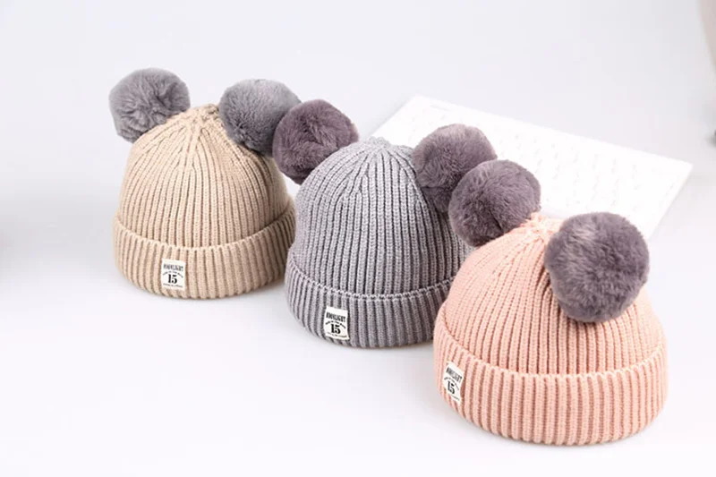 Pompom Knitted Baby Hat Warm Crochet Winter Beanie For Baby Boys Cute Toddler Baby Girls Hat Solid Knit Infant Beanie Hat New (8)