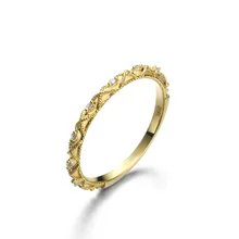 Барокко 10 к Настоящее Желтое золото выбивает кристалл кольца полосы для женщин Девушка Ретро Твердые подлинной тонкой подарочные украшения для помолвки