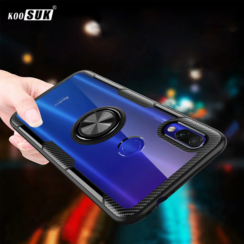 

luxury Case For Xiaomi Redmi Y3 Case Cover Transparent PC+Carbon Fiber Full Protection Ring Magnetism sFor Redmi Y3 Case Coque