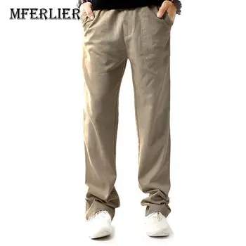 

Summer Autumn men pants 4XL Loose cotton linen Elastic Waist pants men 5 colors