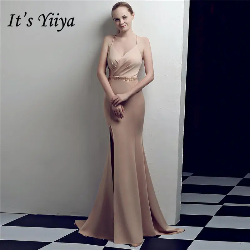 Это YiiYa Труба вечерние платья с v-образным вырезом Бисер кисточкой рукавов длиной до пола Русалка ужин Vestidos CQX025 вечерние платья