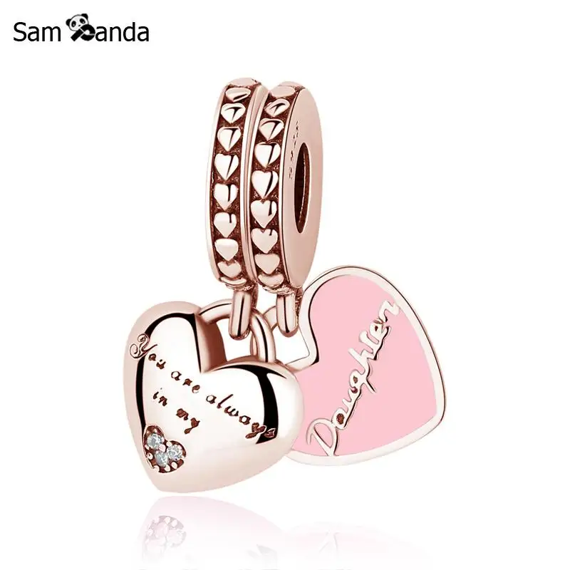 

Original 100% 925 Sterling Silver Bead Charm Mother Daughter Pendant Charms Rose Gold Heart Fit Pandora Bracelets Women Jewelry