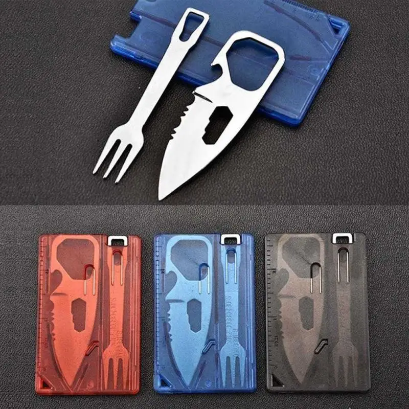 

Outdoor Portable 2pcs Travel Survival Camping Tactical Knife Fork Sets Cutlery Multifunctional Card Bottle Opener Tool #824