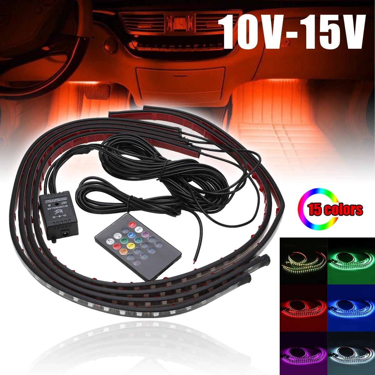 

2Pairs Car Underglow Flexible Strip LED Remote Control RGB Decorative Atmosphere Lamp Under Tube Underbody System Neon Light Kit
