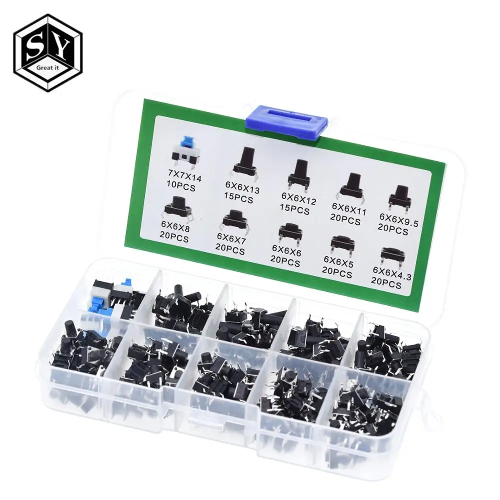 180pcs 10 Values Tactile Push Button Switch Micro Momentary Tact Assorted Kit 
