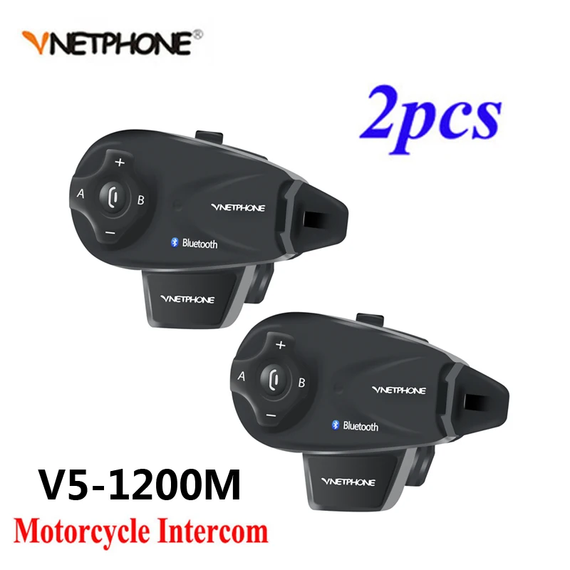 

2PCS Vnetphone V5 1200M BT Bluetooth Motorcycle Helmet Interphone For 5 Riders Talk at same time Intercom with Headset