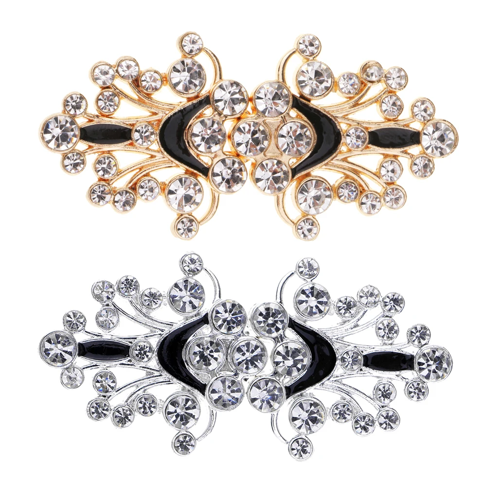 2 Pairs Wedding Bridal Rhinestone Crystal Closure Clasp Hook and Eye Buttons 63x31mm