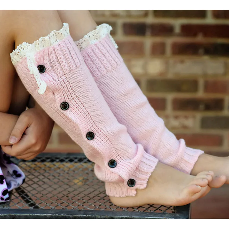 Baby Knitted Leg Warmers Girl Cotton Lacy Stockings With Buttons Toddler Kids Children Crawling Tights