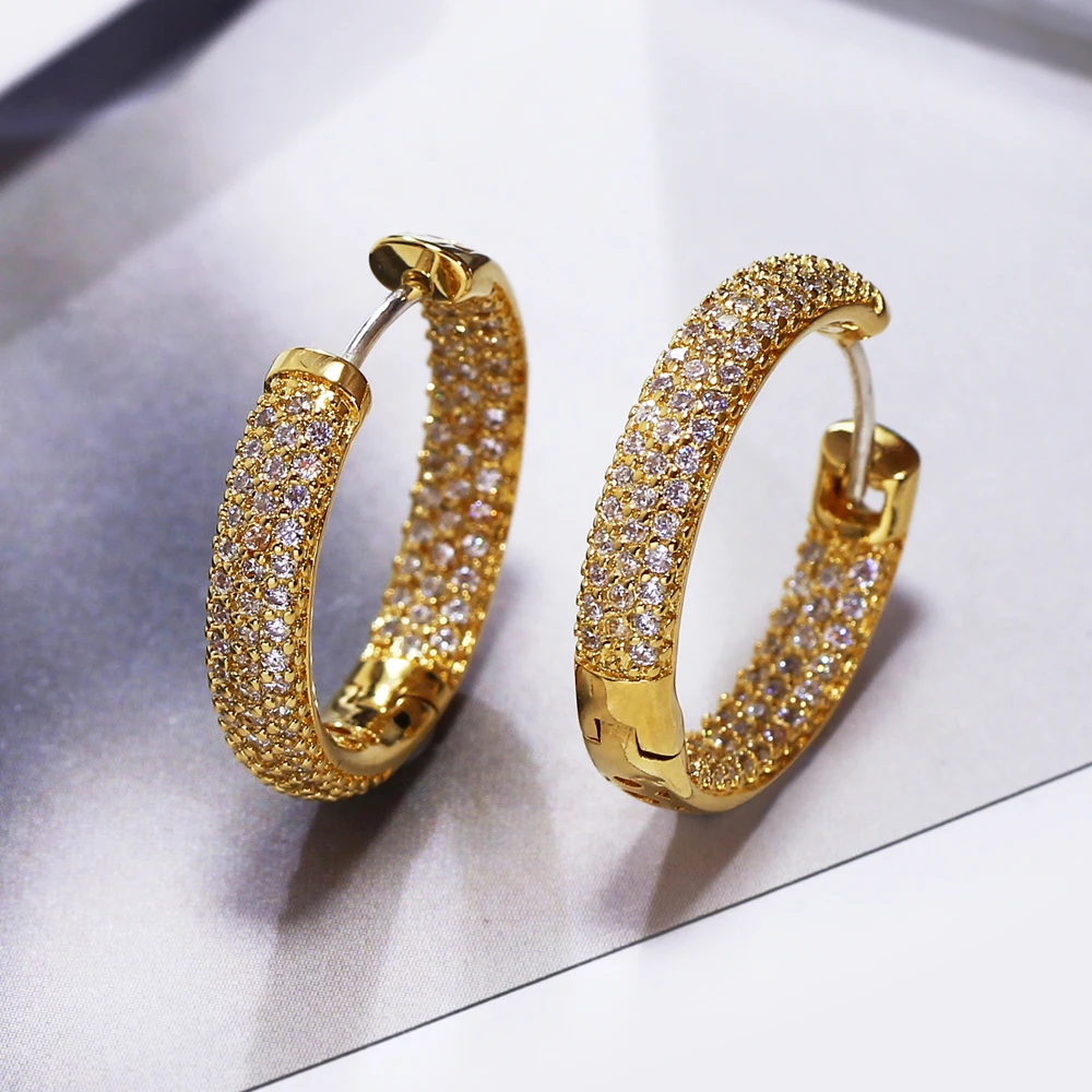 2.4 CM Hoop Earring For Women White Micro Pave 186 PCS 1.2 MM Cubic Zircon Crystal Circle Female Jewelry Accessories