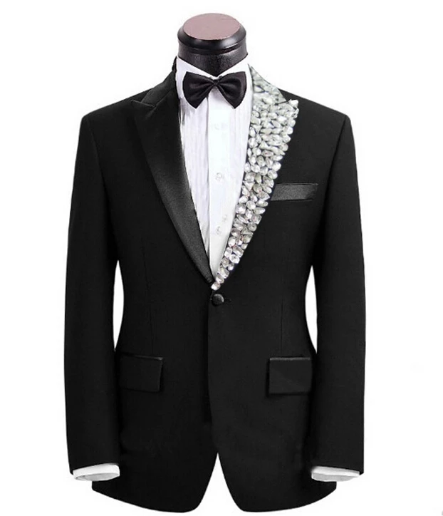 2015 newest Groom costume rhinestone adornment men slim suits formal