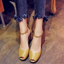 Women’s Med Heel Ankle Strap Sandals Peep Toe Brand Designer Ladies Elegant Heeles Summer Shoes Genuine Leather Female Footwear