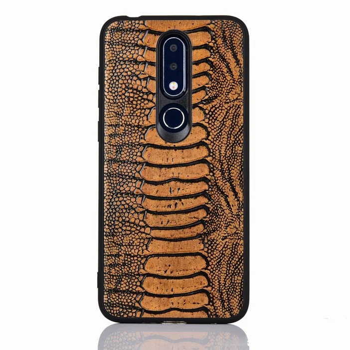 Роскошный телефон чехол для Nokia X6 страуса стопы текстуры футляр из натуральной кожи модные мобильный телефон задняя крышка для Nokia X6 - Цвет: Coffee