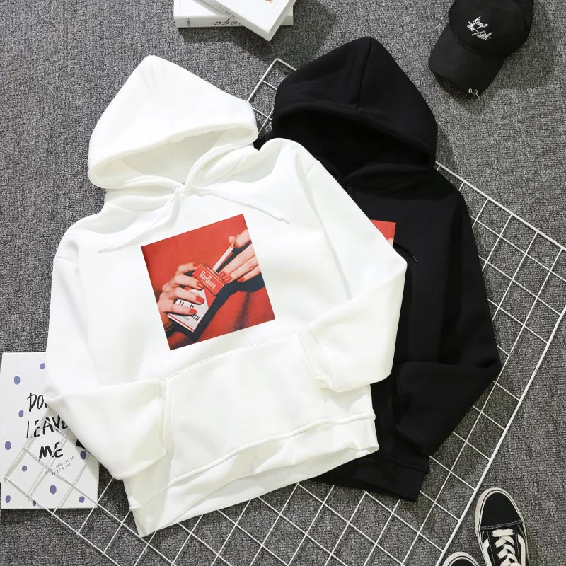 

Female New Winter Hooded Sweatshirt Woman Harajuku Fashion Smokes Singlet Women's Pullover Kawaii White Oversized Hoodie Tops