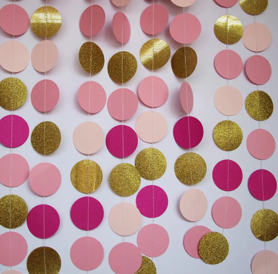 2pcs Paper Garland In Hot Pink Rose And Gold Bridal Shower