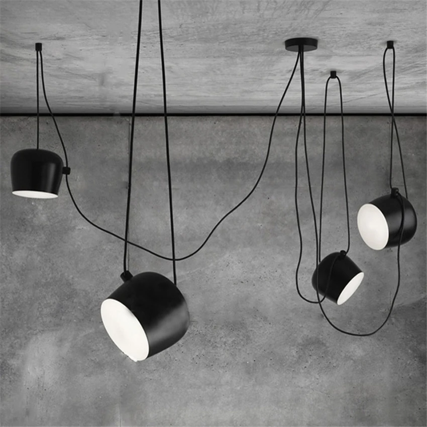 Sala de Jantar Vintage Retro Preto Tambor Lustre Pingente Lâmpadas Luminárias Decoração Industrial Chambre Lâmpada Pendurada Avize 8 Luzes de pendentes