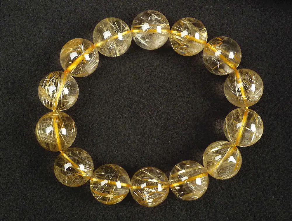 

001062 Top Quality Natural Gold Needle Rutilated Quartz Round Beads Bracelet