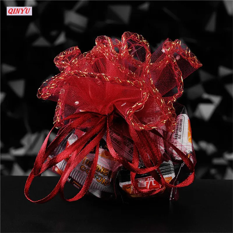 100 шт 35 см Свадебная отделка органзы сумки для упаковки ювелирных изделий Свадебные принадлежности сумки для конфет 6zSH839 - Цвет: Wine red