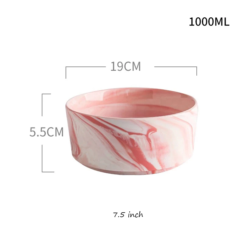 NOOLIM Европейская креативная мраморная фруктовая Салатница Минималистичная индивидуальная Бытовая керамическая миска для риса Круглая Большая суповая миска - Цвет: 7.5 inch Pink