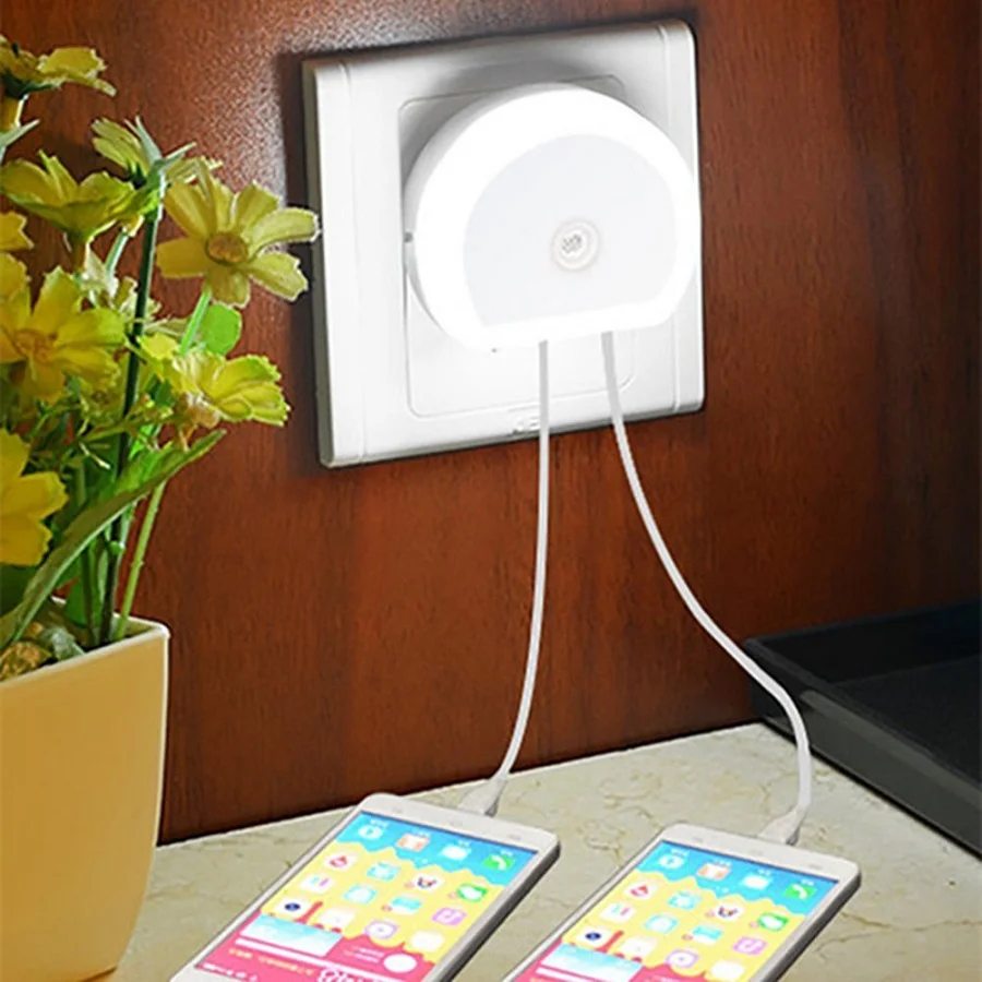 

LED Night Light Dusk to Dawn Sensor Lamp with Dual USB Charging Port Baby Nursely Sensor Wall Lamp For Kids Adults Bedroom