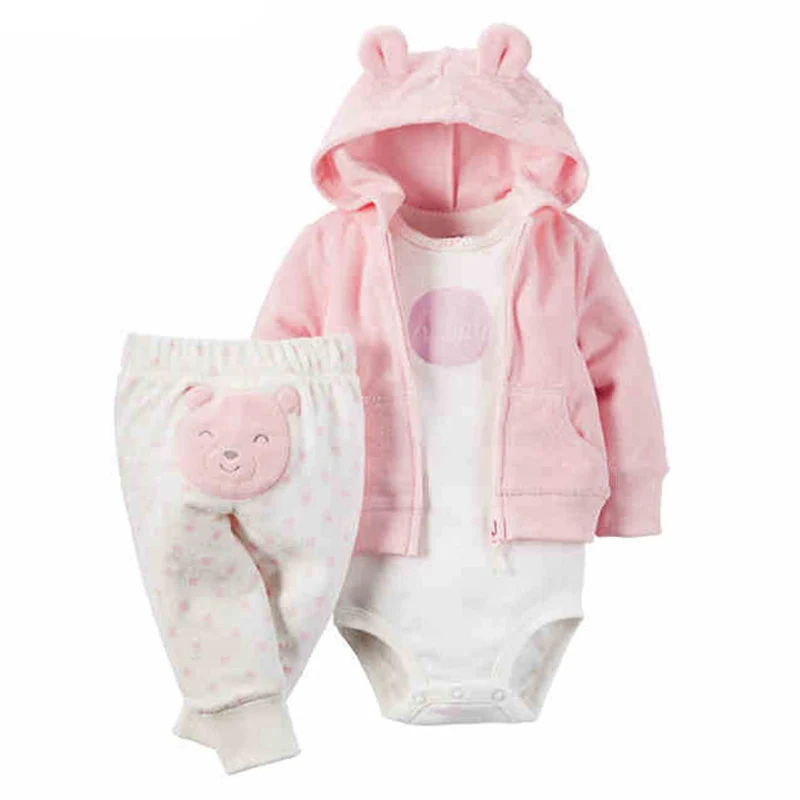 Комплект из 3 предметов, Одежда для новорожденных Кардиган с капюшоном+ брюки+ комбинезон, одежда для маленьких мальчиков Комплекты для маленьких девочек хлопковая детская одежда Новинка года
