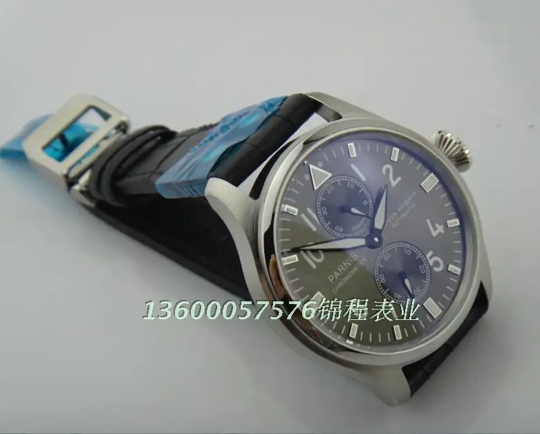 2016 new fashion 47mm PARNIS big pilot Dark grey dial ST2530 automatic movement high quality men