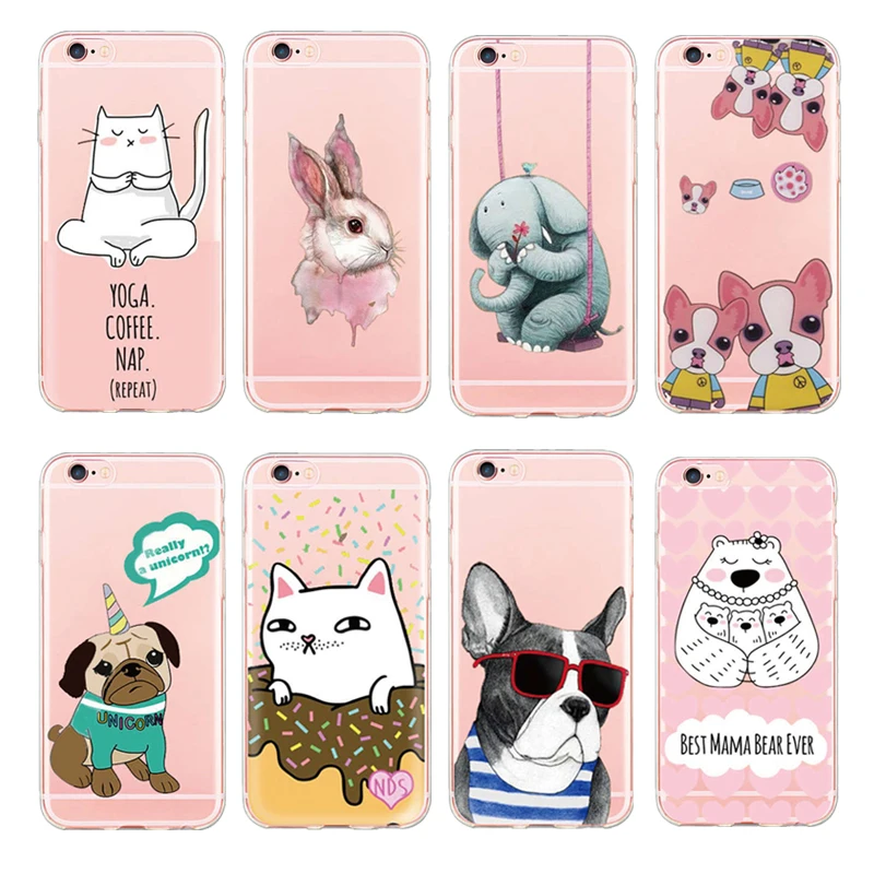 

Hot Funny Lovely Bull Dog Cat Elephant Rabbit Unicorn Phone Case Soft Silicon Back Skin Capa For iphone 5 5s 6 6s 7 8 Plus X