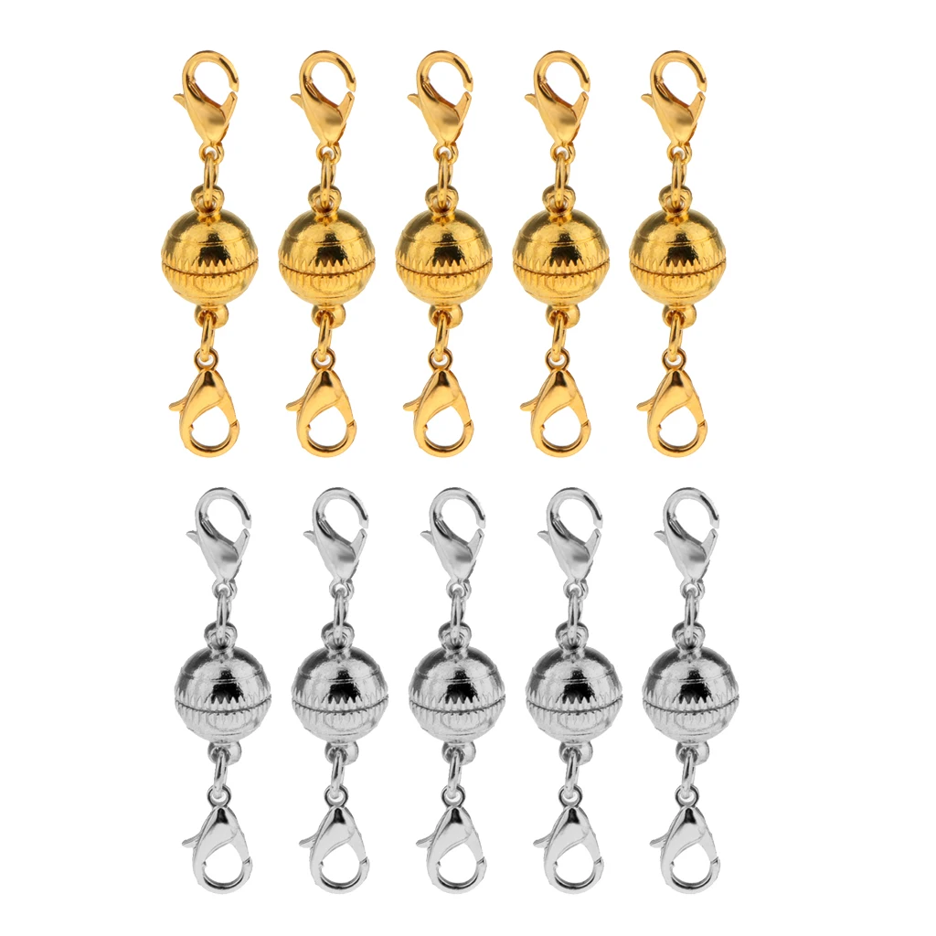 

10pcs 10mm Round Ball Magnetic Clasps Magnetic Lock with Lobster Clasps