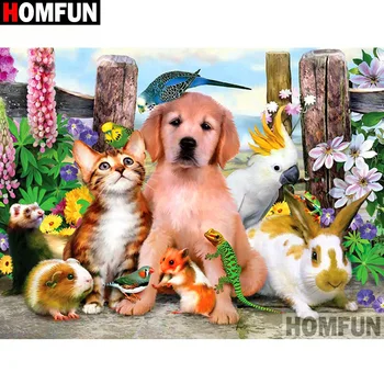

HOMFUN Full Square/Round Drill 5D DIY Diamond Painting "Cat and dog rabbit" 3D Diamond Embroidery Cross Stitch Home Decor A19922