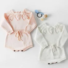 Высококачественный Вязаный комбинезон для маленьких девочек; милый Вязаный комбинезон для девочек; брендовый милый Вязаный комбинезон с длинными рукавами для малышей; комбинезон для новорожденных
