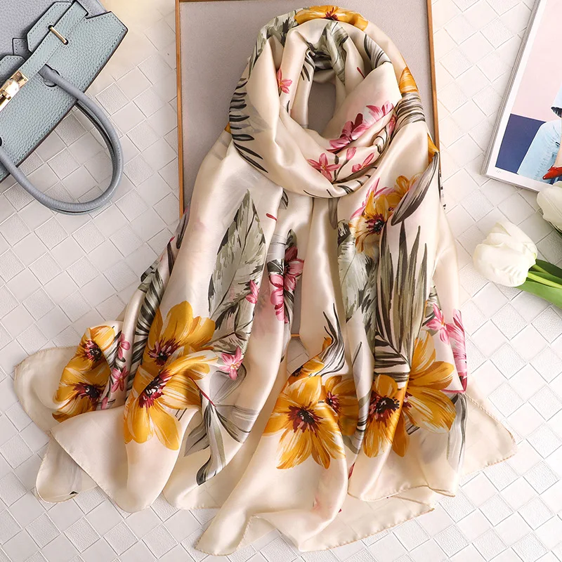 

2019 New Silk Scarf Women Fashion Floral Printed Shawls And Wraps Spring Summer Long Pashmina Soft Bandana Foulard Hijab Femme
