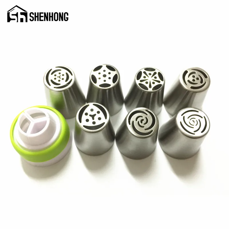 

SHENHONG 7PCS Pastry Nozzles And Coupler Icing Piping Tips Sets Stainless Steel Rose Cream Bakeware Cupcake Cake Decorating