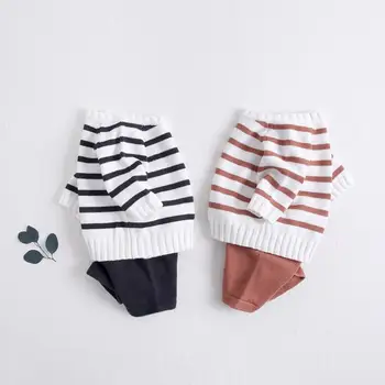 

Cotton Knit Sweater Unisex Boys Girls Clothing Sets Long Sleeve Newborn Striped Sweaters + Shorts 2 Pcs Kids Baby Boy Girl Set