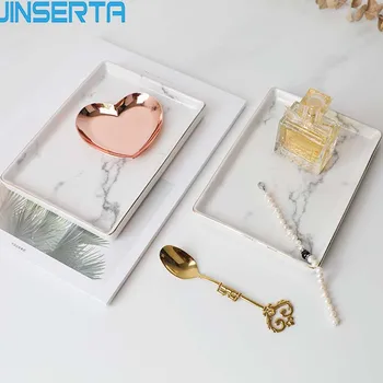 

JINSERTA Ceramic Marbled Storage Tray Jewelry Display Plate Home Breakfast Bread Plate Dessert Fruit Cake Snack Decorative Tray