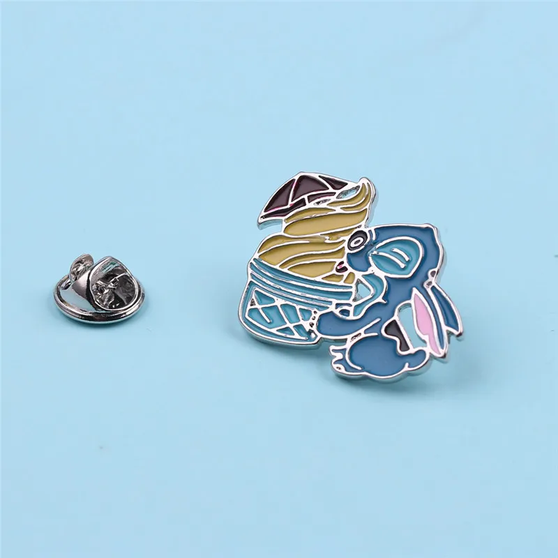 

Stitch with Ice Cream Anime Figure Brooches for Women Hard Enamel Pin Brooch Lilo and Stitch Cartoon Jewelry Lapel Pin Men