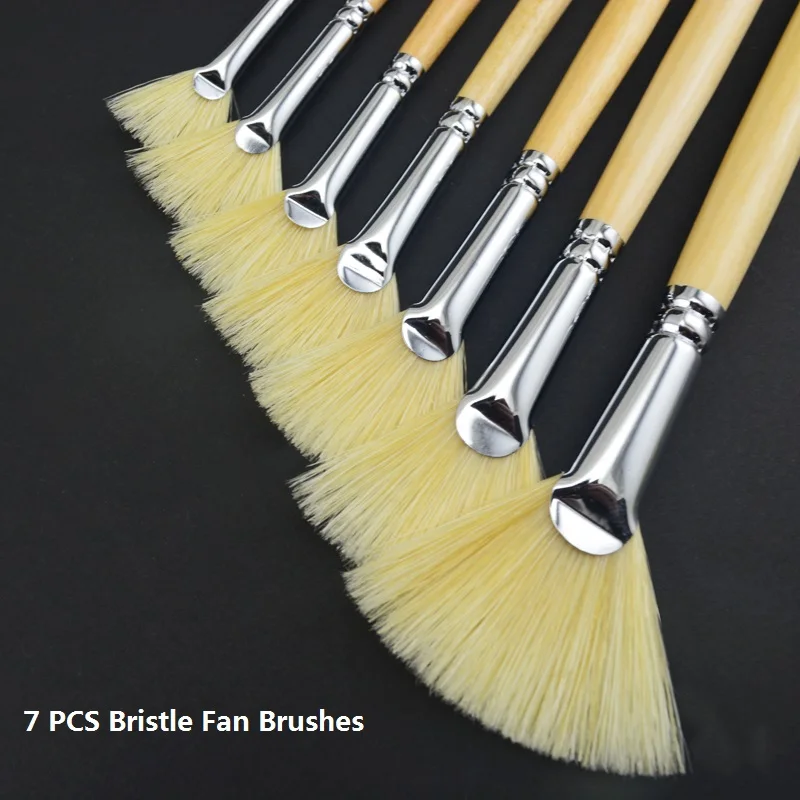 Bristle Paintbrushes 7pcs/lot fan Watercolor/ Gouache/Acrylic/ Oil