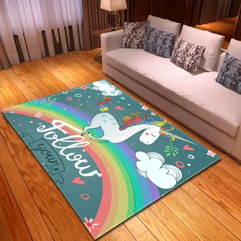 

Nordic style 3D Unicorn Print Carpet Cartoon Animal Kids Bedroom Play Mats Flannel Memory Soft Carpets for Living Room Area Rugs