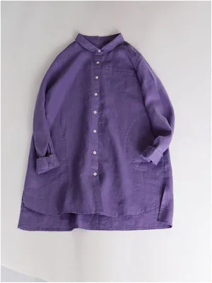Весенне-осенние женские свободные мягкие удобные льняные рубашки размера плюс - Цвет: Фиолетовый
