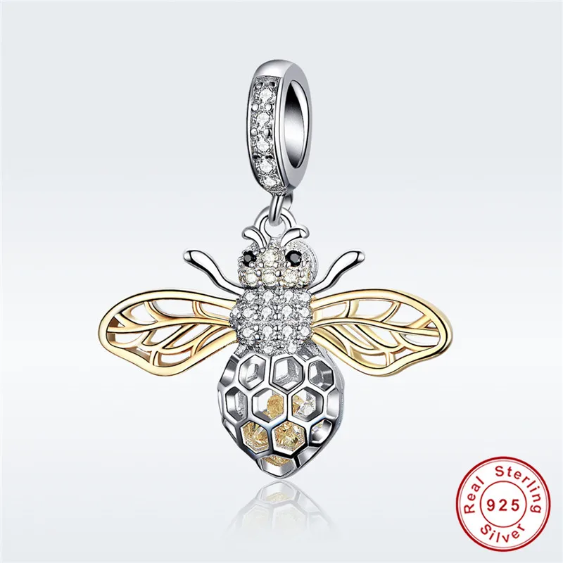 

fit Padora Bracelet Original 925 Sterling Silver Gold-color Wing Honeybee Charms S925 Stamp Insect Beads for Women Necklace
