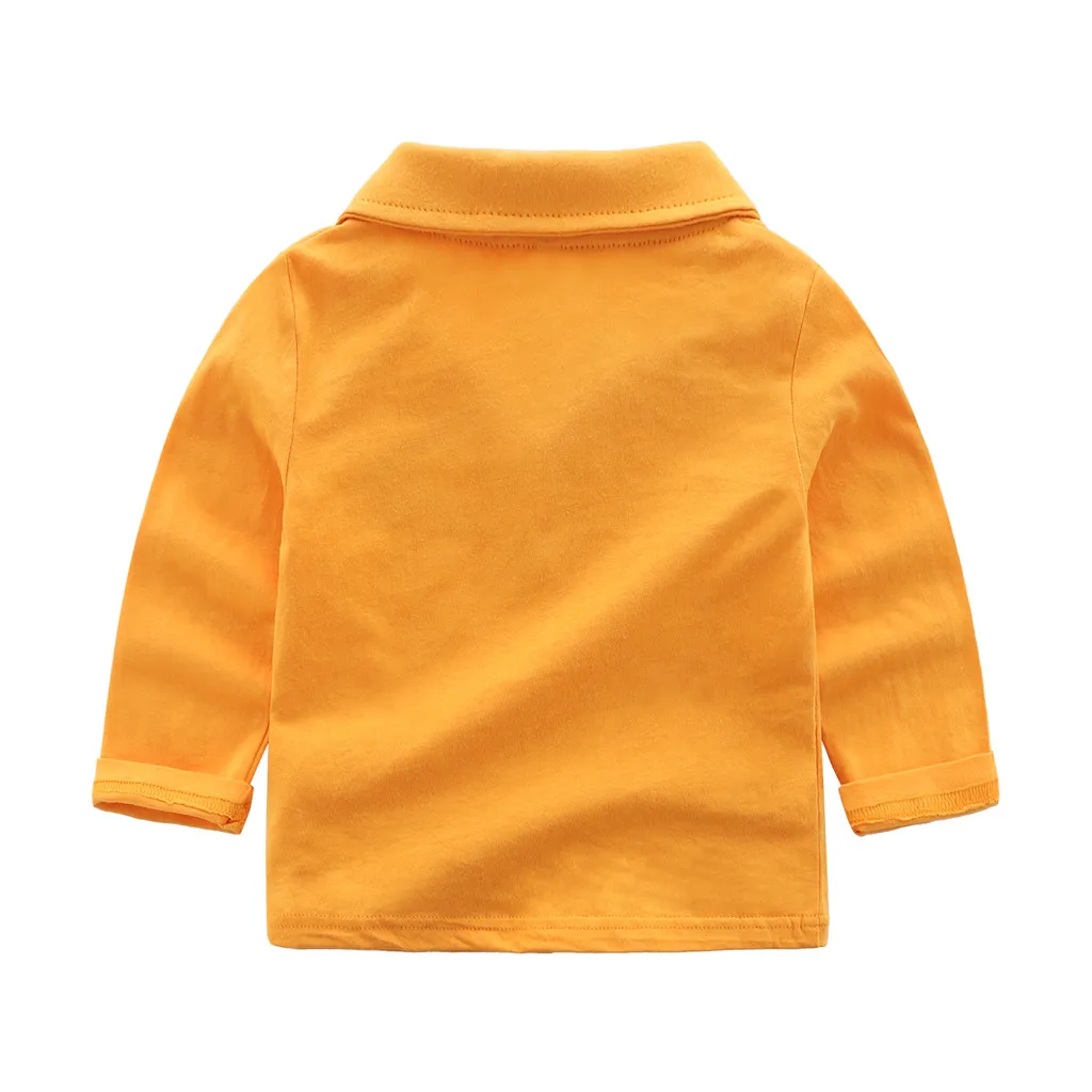 Хлопковая Однотонная рубашка для маленьких мальчиков и девочек; сезон осень-весна; детские топы с длинными рукавами; пуловер с вышитым медведем; футболка;