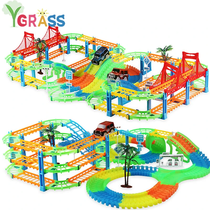 

Racing Track Magical Railway Train Car Toys Model Bend Flexible Race Grow in the Dark Flash Light CarsToys For Children